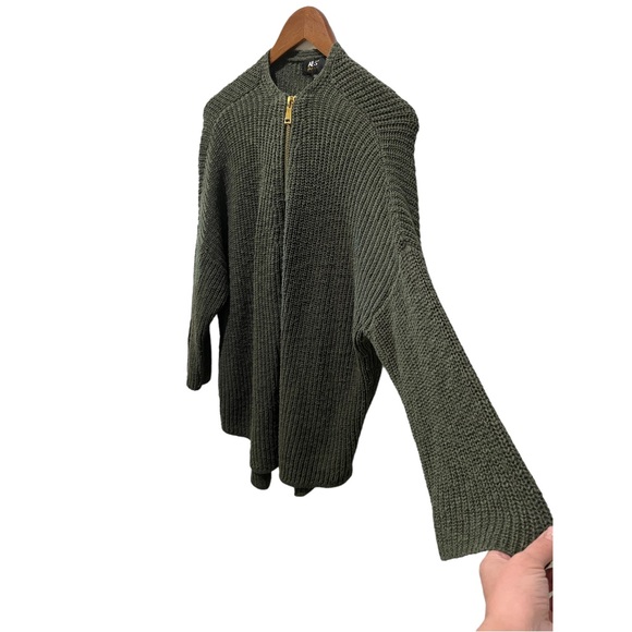 ABS ALLEN SCHWARTZ OLIVE GREEN KNIT GOLD FRONT ZIP HARDWARE HI LOW SWEATER XXL - Picture 3 of 10